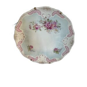 Stunning vintage pink rose china plate with plate hanger Shabby Cottage pink